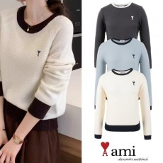 AMI 아미 드 꾀흐 배색 주름 니트