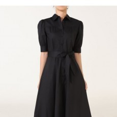 BURBERRY 버버리 타이 웨이스트 쇼트 슬리브 셔츠 드레스