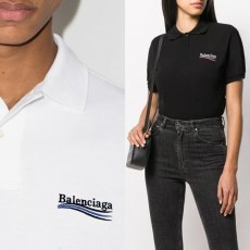 BALENCIAGA 발렌시아가 웨이브 자수 로고 PK 카라 반팔 티셔츠