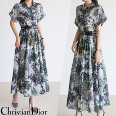 CHRISTIAN DIOR 크리스찬디올 Butterfly printing belt flare long dress