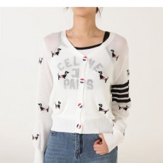 THOM BROWNE 톰브라운 여성 4바 도그 패턴 린넨 가디건