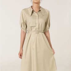 BURBERRY 버버리 B포켓 반소매 벨트 셔츠 드레스