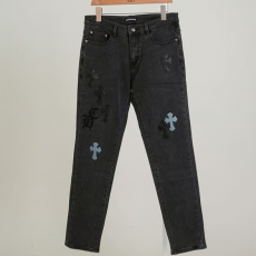 CHROME HEARTS 크롬하츠 레더 십자 워싱 슬림핏 데님 팬츠
