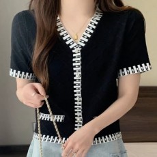 CHANEL 샤넬 건반 라인 반팔 니트 가디건