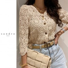 SANDRO 산드로 레이스 뜨게단추가디건