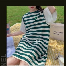 샤* 그린 플라워 브로치 반팔 니트 원피스 (87431)