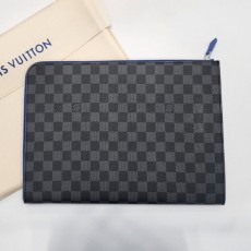 루* 다미에 그라파이트 캔버스 블루 포쉐트 주르 GM 클러치