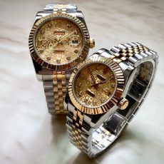 로** 최신상 데이저스트 텐포인트 로고 골드다이얼 콤비 커플 쿼츠