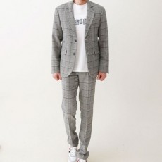 톰* 남성 자카드 체크 클래식 수트 정장 셋업