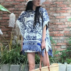 디* 오블리크 자수 판쵸 -블루-