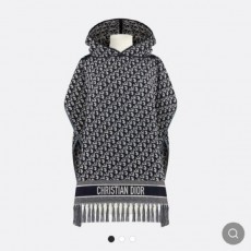 디* 오블리크 자수 후드 판쵸 -블랙-