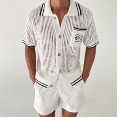 로** 포켓 펀칭 썸머 카라 반팔 니트 가디건