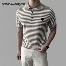 꼼* 가르송 남성 스트라이프 하트로고 카라 반팔