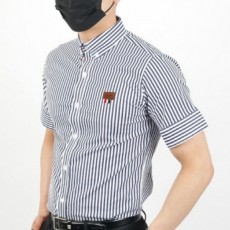 톰* 가죽탭 삼선 스트라이프 반팔셔츠