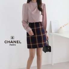 CHANEL 샤넬 체크 트위드 스커트