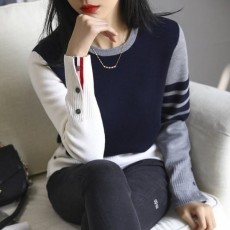 THOM BROWNE 톰브라운 네이비 배색 니트 라운드