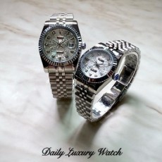 로** 최신상 데이저스트 텐포인트 로고실버다이얼 콤비 커플 쿼츠