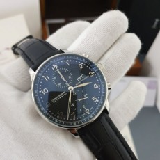 I** 포르투기스 검판 은장 가죽밴드 시계