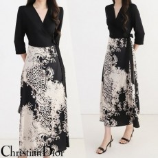 CHRISTIAN DIOR 크리스찬디올 Woven stretch wrap robe dress