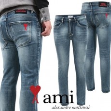 AMI 아미 레드 하트 자수 슬림진