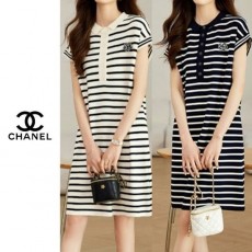 CHANEL 샤넬 스트라이프 카멜리아원피스