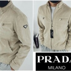 PRADA 프라다 로고 스웨이드 봄버 자켓